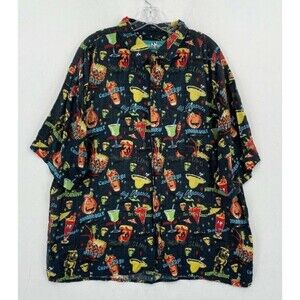 Big Dogs Short Sleeve Camp Button Up Shirt Big Black Beach Cocktail Drinks 3X